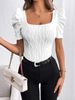 Women's Clothing Waist Top Casual Short Sleeve Textured Leg Of Lamb Sleeve T Shirt_ecoleips.com