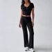Audday 2025 Spring Summer Elegant Solid Color Round Neck Urban Casual Women's Pants Fashion Set_ecoleips.com