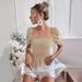 Voya New French Style Square Neck Versatile Waist Collection Bubble Sleeve Top For Summer, Slimming And Stylish T-shirt For Women's Wear_ecoleips.com