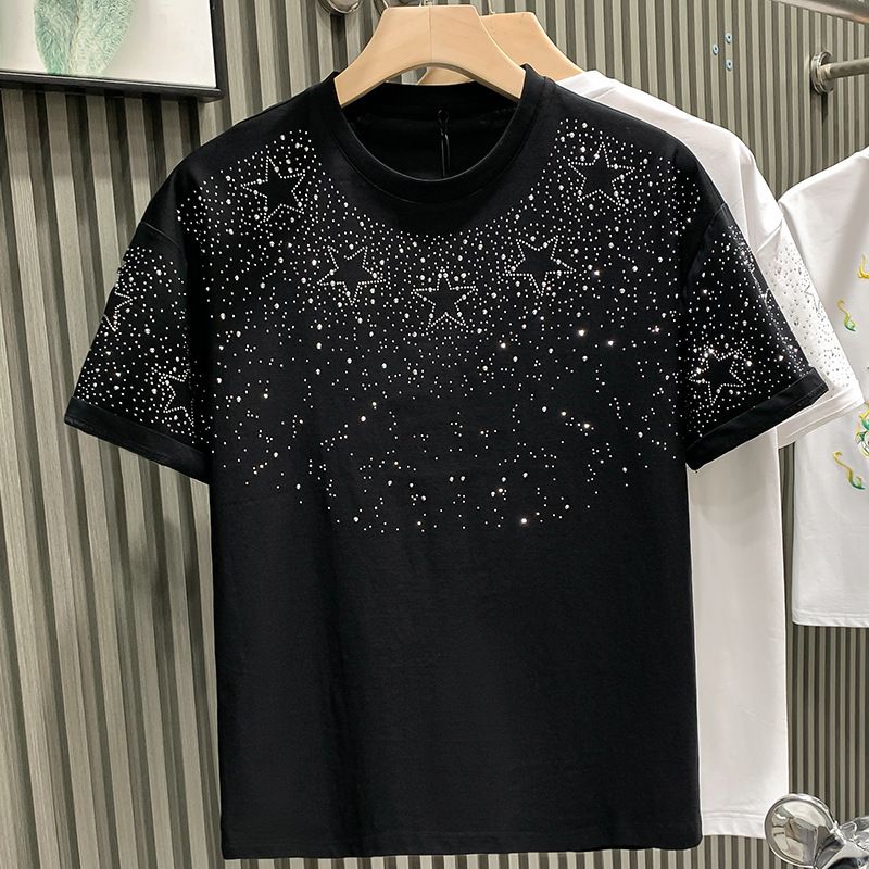 Women's Clothing Fashion Light Luxury T Shirt Short Sleeve Star Hot Diamond High End Niche Half Sleeved T Shirt_ecoleips.com