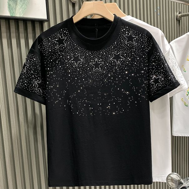Women's Clothing Fashion Light Luxury T Shirt Short Sleeve Star Hot Diamond High End Niche Half Sleeved T Shirt_ecoleips.com