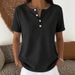 2026 New Women's Slim Fit Short Sleeve T-Shirt Solid Color Casual Button up Top Versatile Polyester Cotton Tees for Wholesale_ecoleips.com
