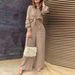 Women's Clothing Abaya Modest Set Shirt Wide Leg Pants Autumn Relaxed Lounge Set – Notch Collar Shirt & Wide-Leg Pants In Khaki/Navy/Purple (S-5XL)_ecoleips.com