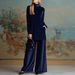 Autumn Winter Gold Velvet High Neck Slit Top Wide Leg Pants Two Piece Set Women's Loose Fitting_ecoleips.com
