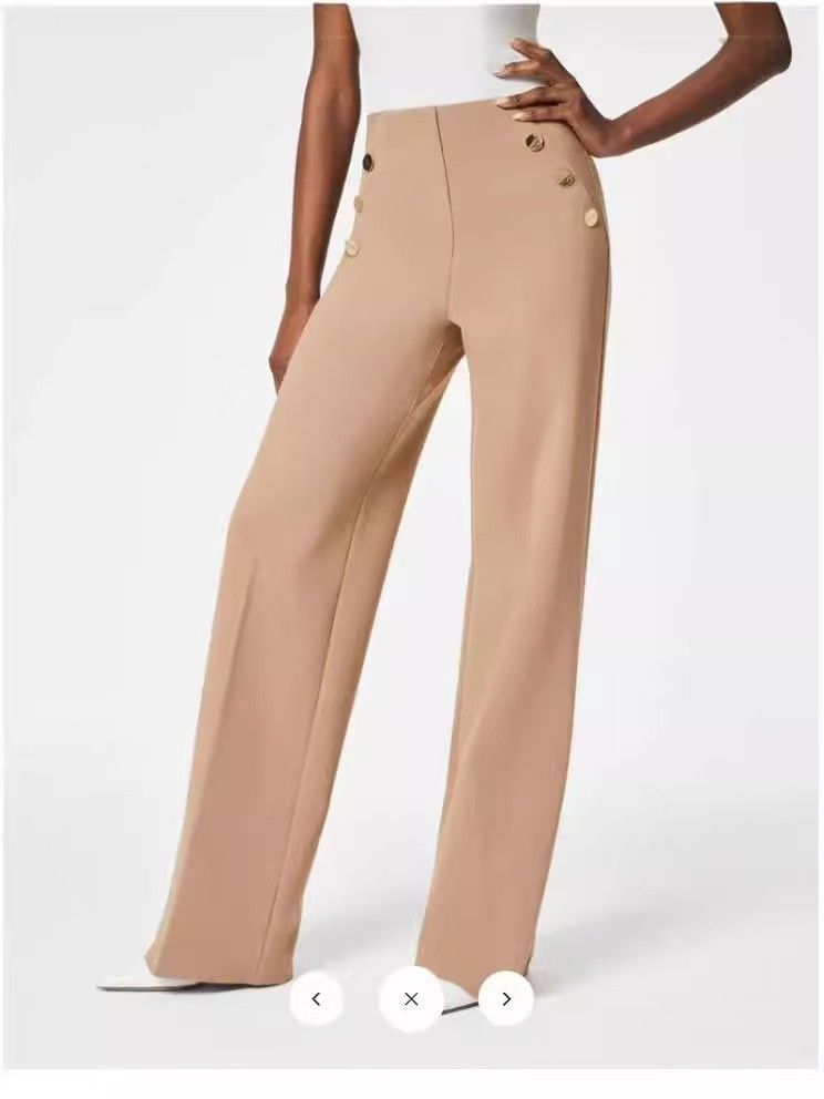 Women's Clothing Casual Straight Pants High Waist Button High Elasticity_ecoleips.com