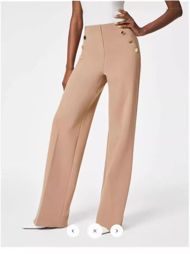 Women's Clothing Casual Straight Pants High Waist Button High Elasticity_ecoleips.com