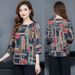 Printed Fashionable And Elegant Top Pullover, Mid-Sleeve 2026 Five-Sleeve Spring/Summer/Autumn Base Shirt For Moms_ecoleips.com