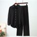 Women's Casual Suit Loose Shirt And Wide Leg Trousers Pleated Solid Color Autumn/Winter New Style_ecoleips.com