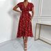 Women's Sexy Deep V Neck Tie Waist Slimming Floral Maxi Dress For Vacation_ecoleips.com