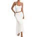 2025 Summer New Women's Light Yellow Lace Camisole Set | Ruffled Short Top + Sheer Mermaid Long_ecoleips.com