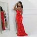 sexy suspender V-neck sequin high slit evening dress fashionable slim dress_ecoleips.com
