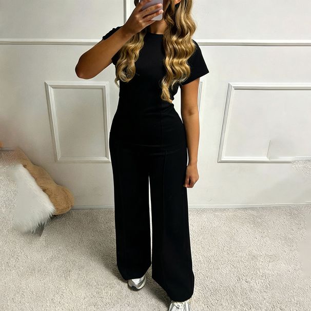 DiYun European And American Vacation Short-Sleeve T-Shirt Casual Long Pants Two-Piece Set Women's Clothing 2026 Summer_ecoleips.com