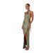 Women's Clothing Sexy Waist Halter Neck Slit Long Satin Sleeveless Dress Women_ecoleips.com