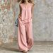 Women's Elegant Sleeveless Solid Color Top And Wide Leg Pants Set_ecoleips.com