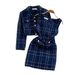 Women's Autumn Winter Tweed Jacket Set Long Sleeve Waist Vest Hip Dress Two Piece Outfit Xiaoxiang Style Temperament_ecoleips.com