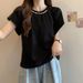 Women's Clothing Fat Mm Summer Design Niche Beaded Bubble Sleeve Top Versatile Slim Short Sleeved T Shirt Bottoming Shirt_ecoleips.com