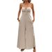 Voya Women's Summer All Cotton Knitted High Waisted Wide Leg Slightly Flared Sleeveless Jumpsuit With Elegant European And American Temperament_ecoleips.com