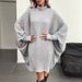 Elegant Oversized Batwing Sleeve Dress Long Sleeve Pullover Hoodie Grey Cape Coat For Women_ecoleips.com