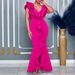 C8634 European And American Cross-Border Fashion Women's Clothing Summer Solid Color V-Neck Ruffle Split Mermaid_ecoleips.com