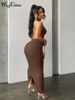 Hugcitar Ribbed Solid Hollow Out Backless Sleeveless Sexy Slit Mini Dress Bodycon 2022 Summer Women Outfits Elegant Party Y2K_ecoleips.com