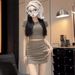 2025 Summer New Round Neck Waist-Cinching Sexy Versatile Top + French Slim Pleated Short Skirt Fashion Set For Women_ecoleips.com