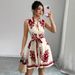 Women's Clothing New Style Tie Waist Printed Sleeveless Dress_ecoleips.com