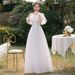 Lightweight Off-The-Shoulder Wedding Dress French White Simple Princess Style Mori Girl Suitable For Outdoor Travel Photography_ecoleips.com