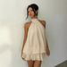 Women's Backless Halter Tie-Front Wrap Dress – Flowy A-Line Mini Dress With Ruffled Skirt – Yellow, Brown, Khaki, Sky Blue, Red_ecoleips.com