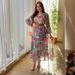 Women's Clothing Sexy Chiffon Printed Large Swing Belt Ball Party Evening Dress_ecoleips.com