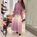 Women's Clothing Modest Abaya Dress Pleated Irregular Abaya Tie Front Top With Gradient Skirt Two Piece Set For Women Europe America And Africa_ecoleips.com