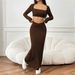 Voya Women's 2026 Spring/Summer New Collection Simple And Elegant Fashion Set Short Top Long Skirt Two Piece Set_ecoleips.com