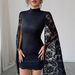 European American Cross-border 2026 New Fashion Lace Small Stand-up Collar Slit Long-sleeve Sexy Dress For Women_ecoleips.com