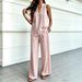 Women's Sleeveless V-Neck Wide-Leg Jumpsuit Set Casual Solid Color Matching Outfit Comfortable Two-Piece_ecoleips.com