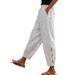 Suitable For All Seasons Spring And Autumn New Women's Cotton Linen Solid Color Fashion Casual Daily Side Pocket Hem Hollow Button Long Pants_ecoleips.com
