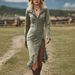Western Cowgirl Suede Fringe Slim Fit Long Sleeve Dress – Boho Chic Streetwear With Zip Closure (Black, Dark Brown, Gray, Army Green)_ecoleips.com