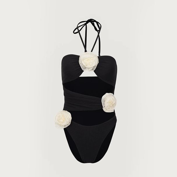 Sexy Halter Neck Cutout One Piece Swimsuit 3D Flower Design European American Style Women's Swimwear_ecoleips.com