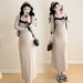 Autumn New Korean Fashion Color-Block 2-Piece Maternity Dress_ecoleips.com