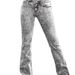 Women's mid Waist Slim Fit Flared Jeans Snowflake Wash Elastic Floor Length New European American Style 2026_ecoleips.com