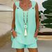 Women's Solid Color Sleeveless Shorts Set, Elegant Round Neck Two-Piece Outfit For Work & Casual_ecoleips.com