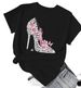 European American Cross-border Foreign Trade Women's Short-sleeve T-shirt With High-heeled Shoe Pattern And Round Neck_ecoleips.com