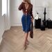 Women's High Waist Denim Skirt - Dark Blue Button Front Bodycon Midi Skirt (Non-Stretch, S-XL)_ecoleips.com