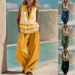 Women's Clothing Women's V Neck Sleeveless Vest And Wide Leg Pants Set Loose Casual Two-Piece Outfit Style For Formal & Casual For Women_ecoleips.com