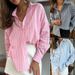 Women's Clothing Autumn And Winter New Long Sleeved Cardigan Jacket Women's Striped Shirt_ecoleips.com