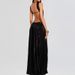 Sexy Hollow Out Backless Swing Beach Dress Spring Summer Sleeveless Solid Party Dress Women O-neck High Waist Pleated Long Dress_ecoleips.com