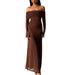 Elegant Mesh For Women 2025 Spring New Sexy Off-Shoulder Flare Long Sleeve Bodycon Dress_ecoleips.com