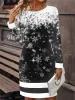Women's Black Christmas Mini Pullover Dress Casual Christmas Snowflakes Wine Glass Print Dress Long Sleeve O Neck Winter Woman_ecoleips.com