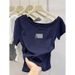 Asymmetric Hem Slim-Fit Short Sleeve T-Shirt – Waist-Defining Ribbed Texture, Breathable Cotton Blend (Women’s Casual & Office Wear)_ecoleips.com