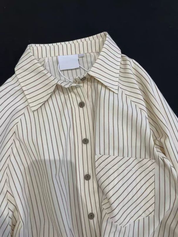 Women's Clothing Early Spring Pinstripe Long Sleeved Shirt Tops For Women In Summer Thin Inner Wear Outer Wear POLO Collar Shirt Sunscreen Jacket_ecoleips.com