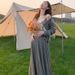 Autumn New Korean Fashion Maternity Dress With Straps + Cardigan Jacket Two-Piece Set For Pregnant Women_ecoleips.com