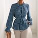Women's Clothing Elegant Bell Sleeve Long Shirt For Women Stylish Belted Top Elegant Long Sleeved Shirt For Women_ecoleips.com